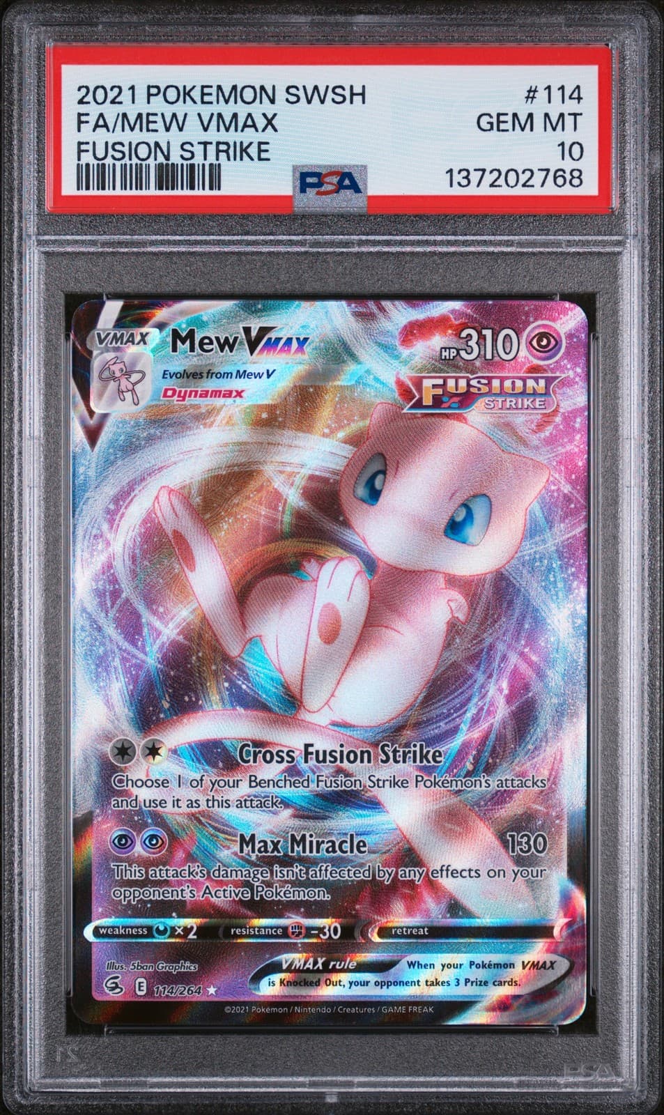 2021 POKEMON SWORD & SHIELD FUSION STRIKE #114 FULL ART/MEW VMAX PSA 10