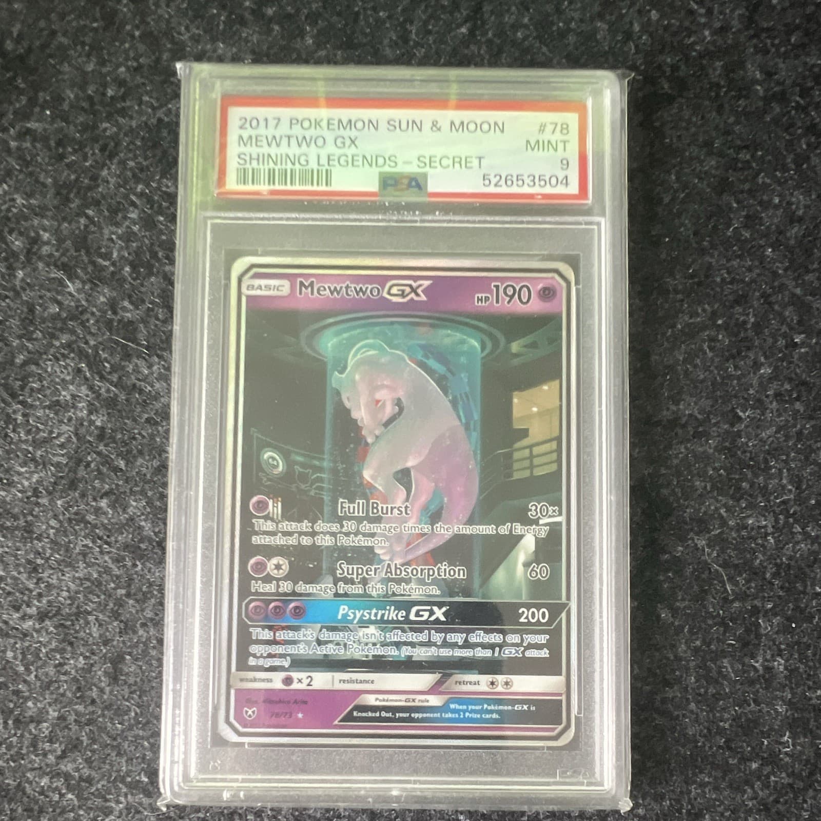 Pokemon 2017 Shining Legends Mewtwo GX 78/73 Secret Rare Holo PSA 9