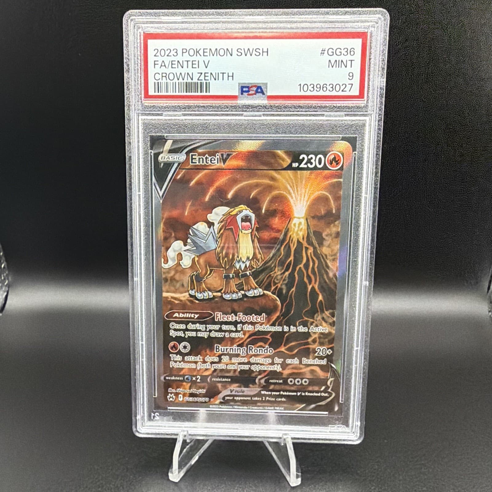 Entei V GG36/GG70 SWSH: Crown Zenith: Galarian Gallery Holo PSA 9