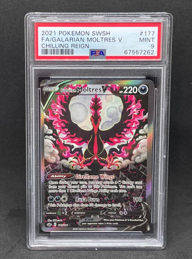Pokemon Chilling Reign Galarian Moltres V 177/198 Alternative Art Alt Holo PSA 9