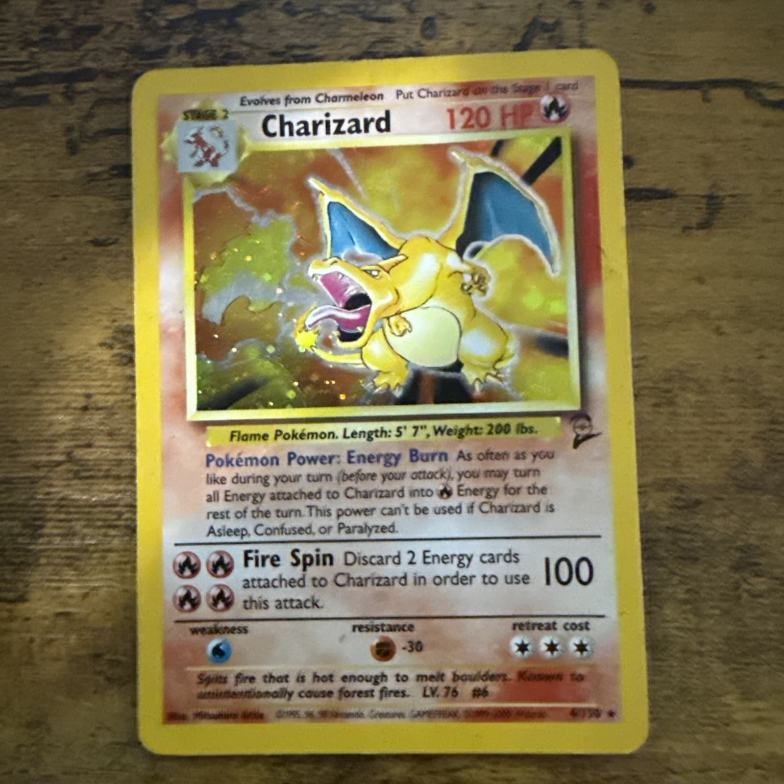 Pokemon Base Charizard 4/130 Base Set 2 Holo Rare -Excellent condition 2000 Ex.