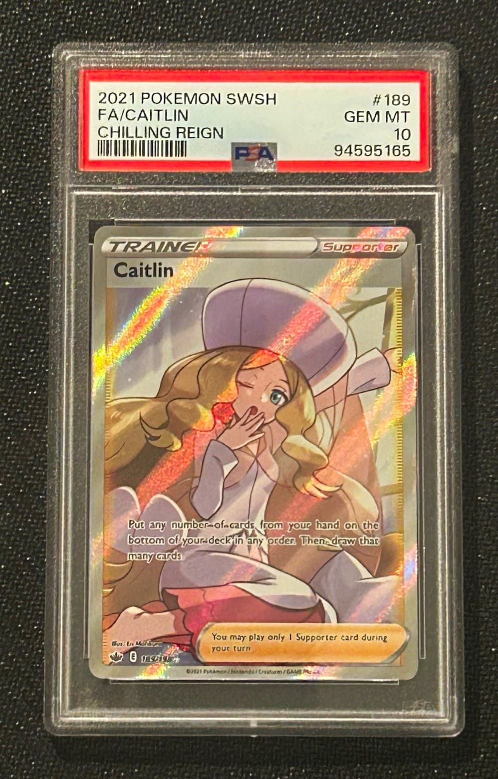 Pokemon TCG Caitlin Trainer Full Art 189/198 SWSH06 Chilling Reign Holo PSA 10