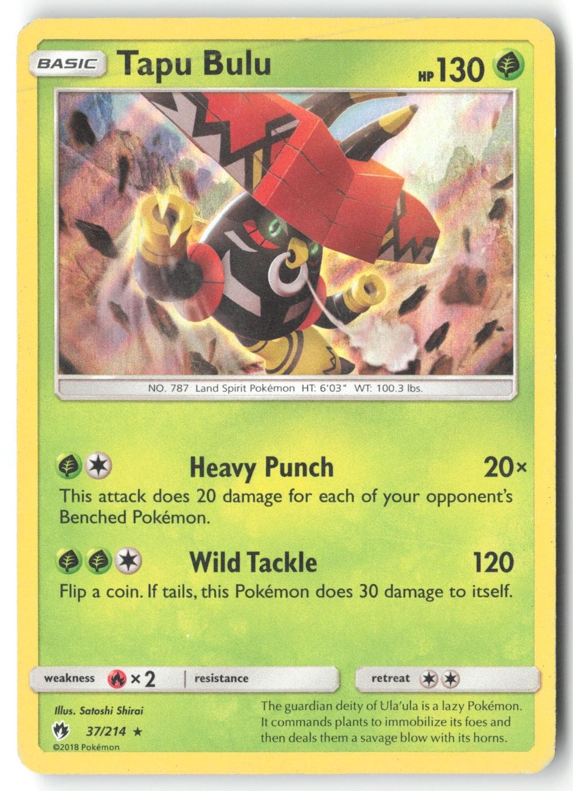 Tapu Bulu 37/214 Holo Rare Lost Thunder Pokemon Heavily Played