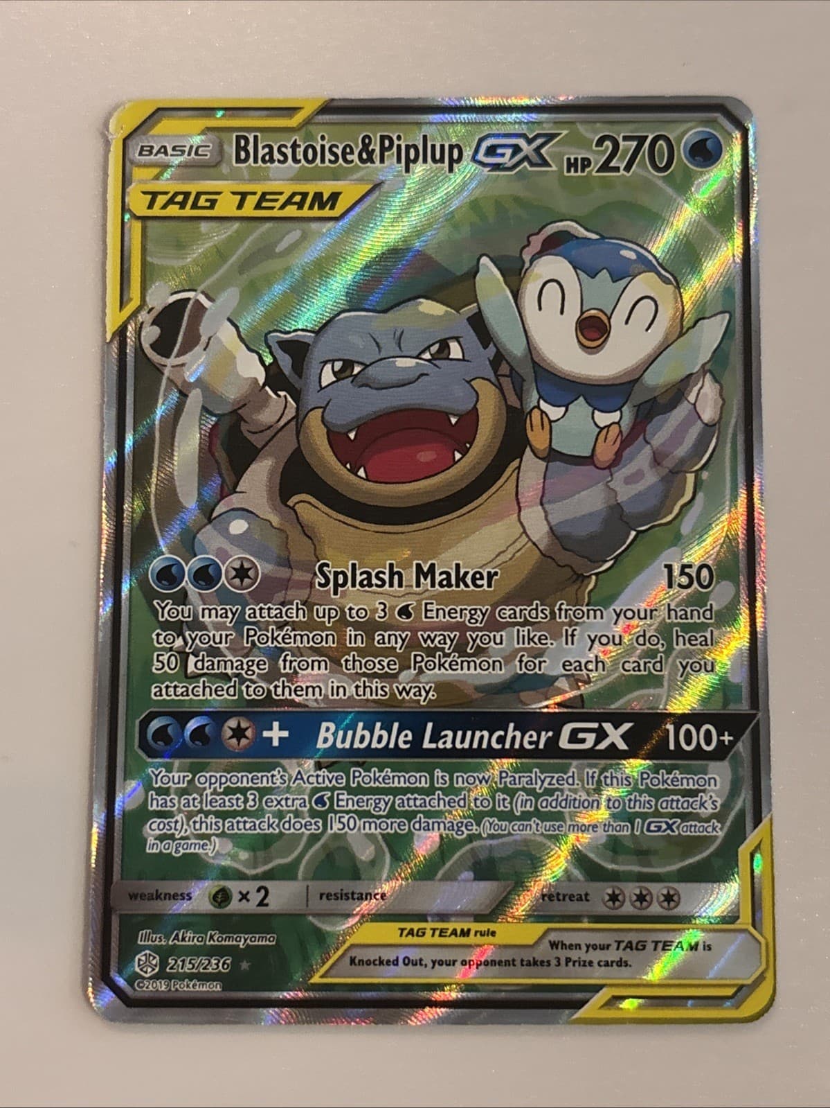 Blastoise & Piplup GX (Alternate Full Art) 215/236 Sm-Cosmic Eclipse Holo