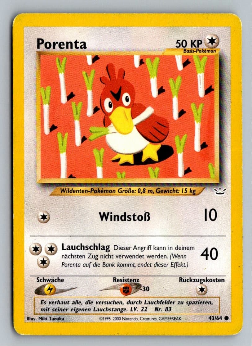 Porenta 43/64 Neo Revelation Deutsch Pokemon 2001 Sammelkarte