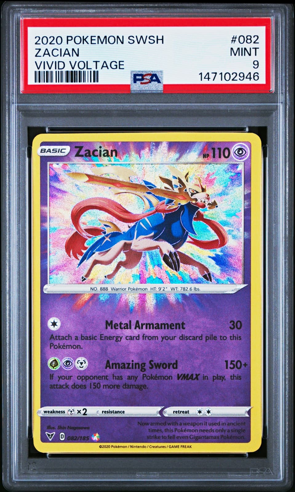 Zacian Pokemon SWSH Vivid Voltage 082/185 Amazing Rare Holo PSA 9 English