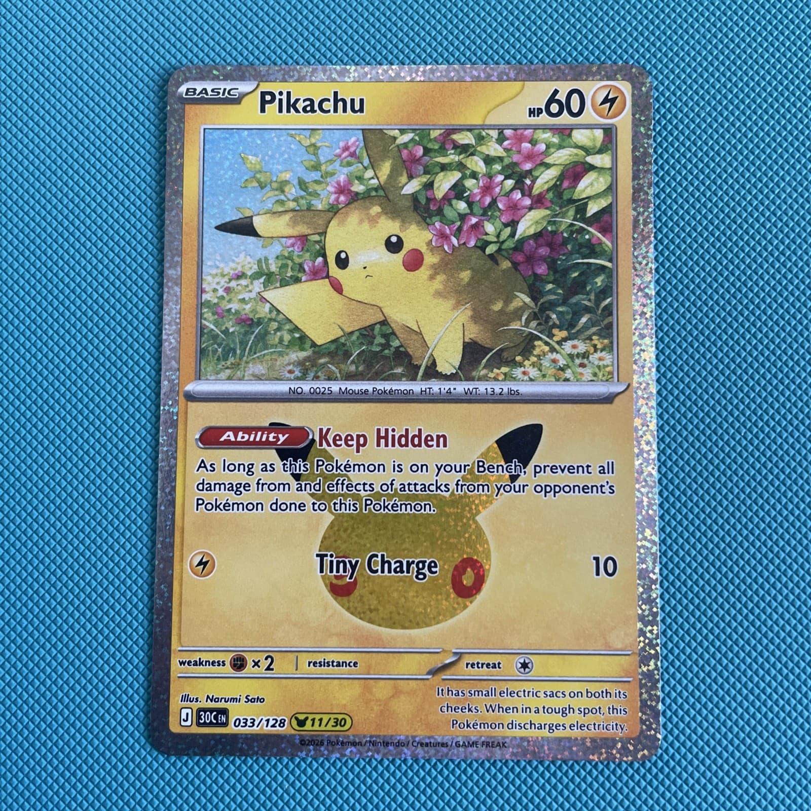 Pokemon TCG Pikachu 033/128 (11/30) 30th Celebration Rare Holo Near Mint