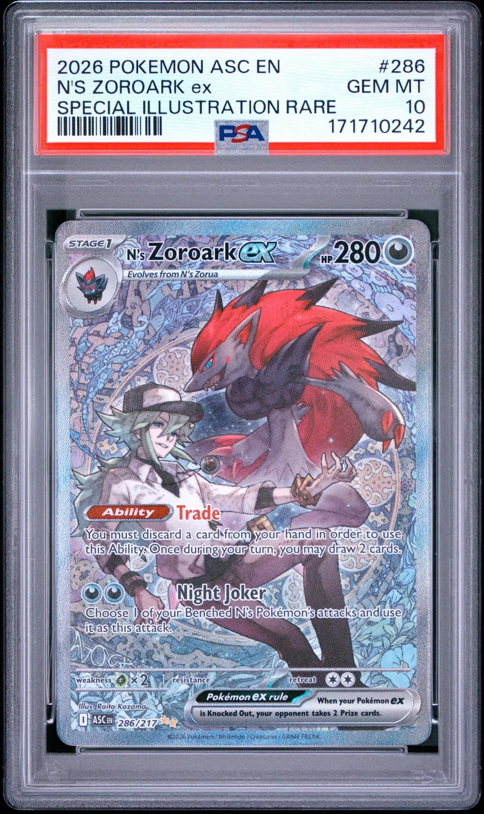 2026 POKEMON ASC EN-ASCENDED HEROES #286 N'S ZOROARK EX PSA 10