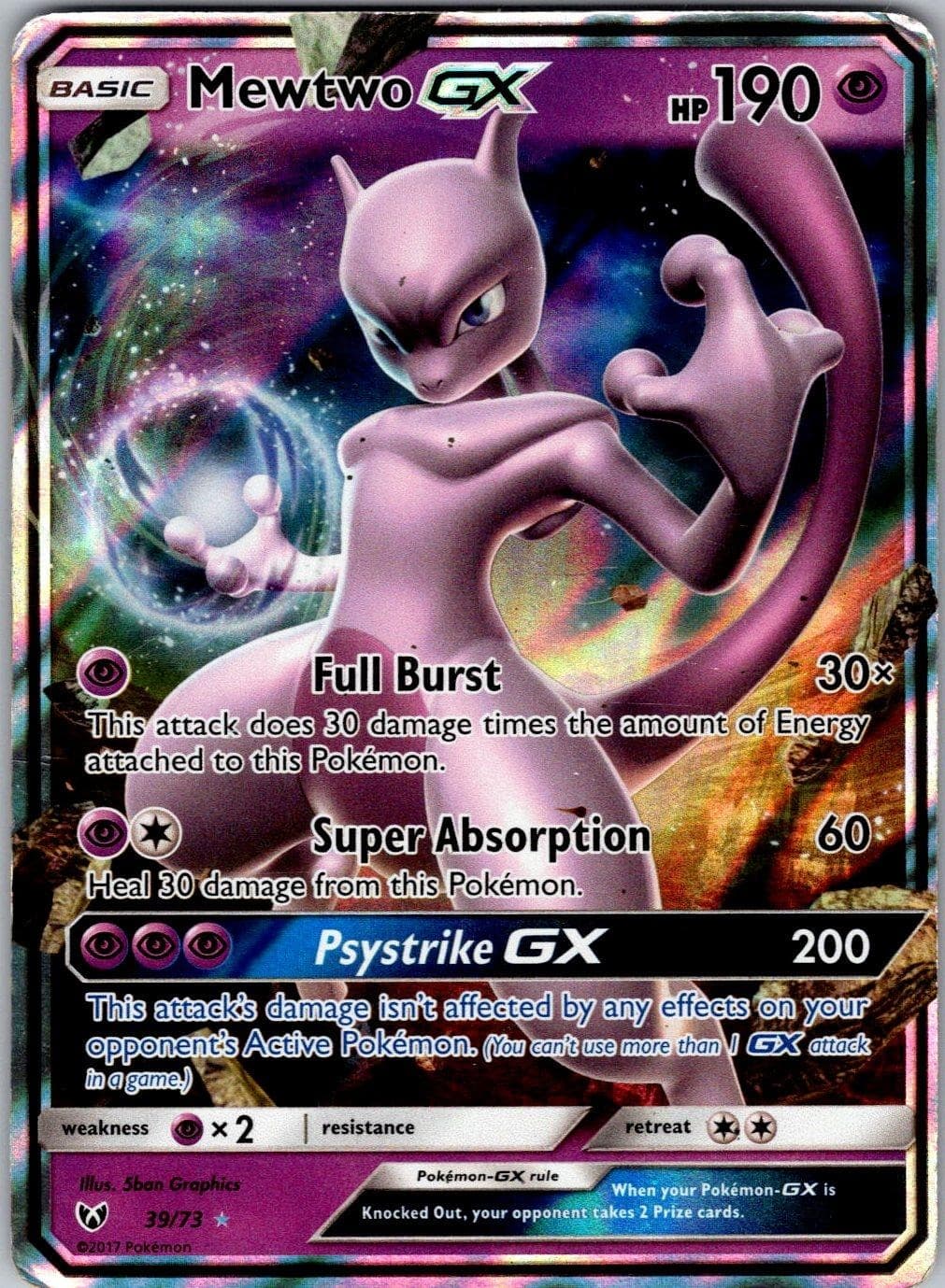 Mewtwo GX 39/73 Holo GX Rare Shining Legends Pokemon Heavily Played