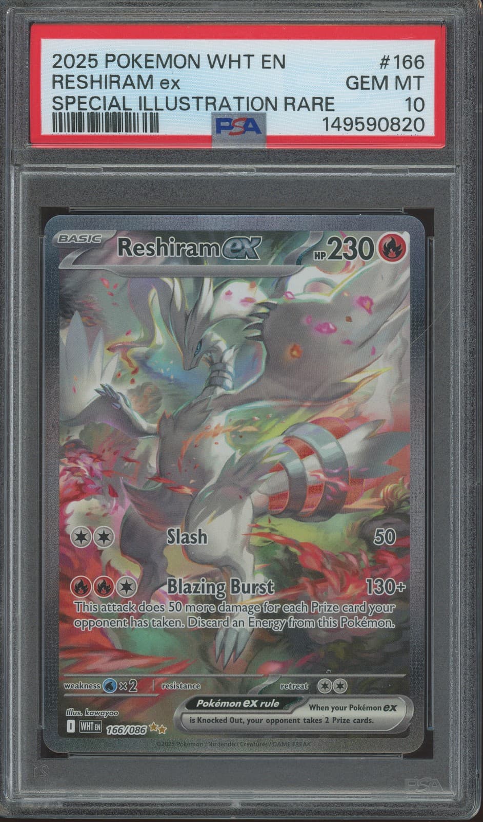 2025 Pokémon Reshiram ex #166 White Flare PSA 10 GEM MINT