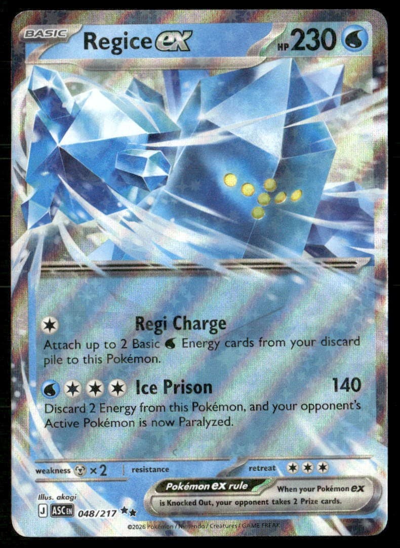 REGICE EX 048/217 ULTRA RARE ASCENDED HEROES POKEMON HOLO NM