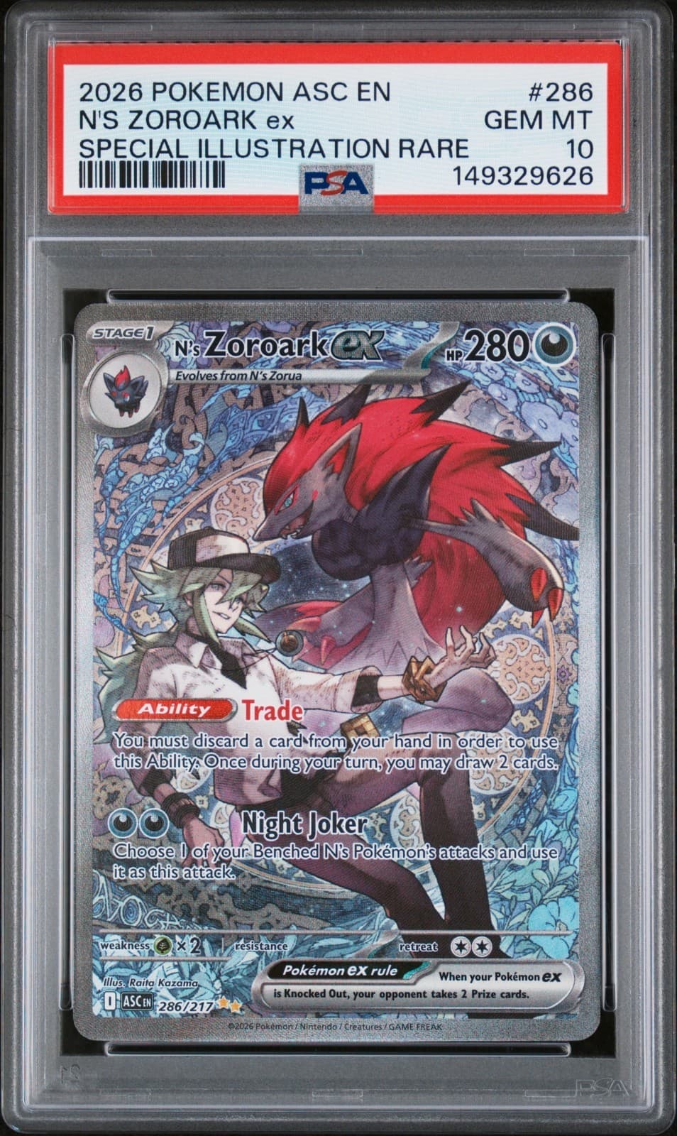 Pokemon - N's Zoroark EX Ascended Heroes #286 - PSA 10