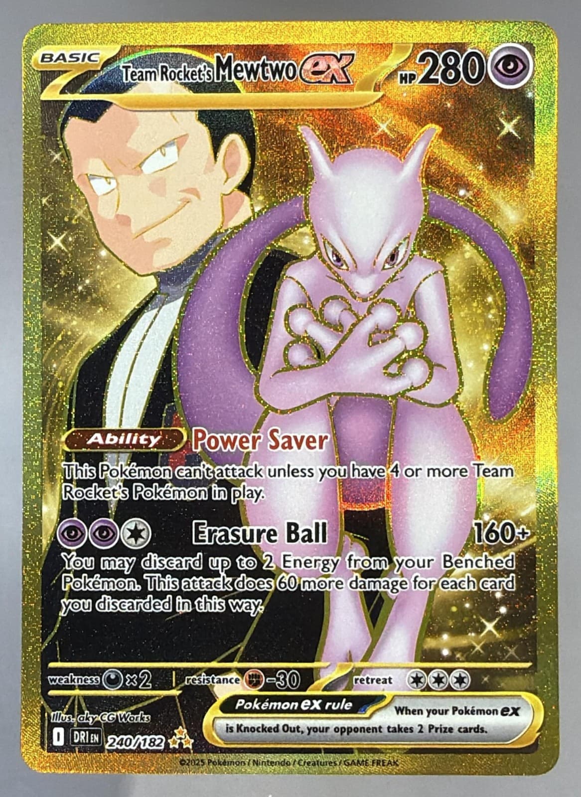 2025 Pokemon Destined Rivals Team Rocket's Mewtwo ex #240/182-NM