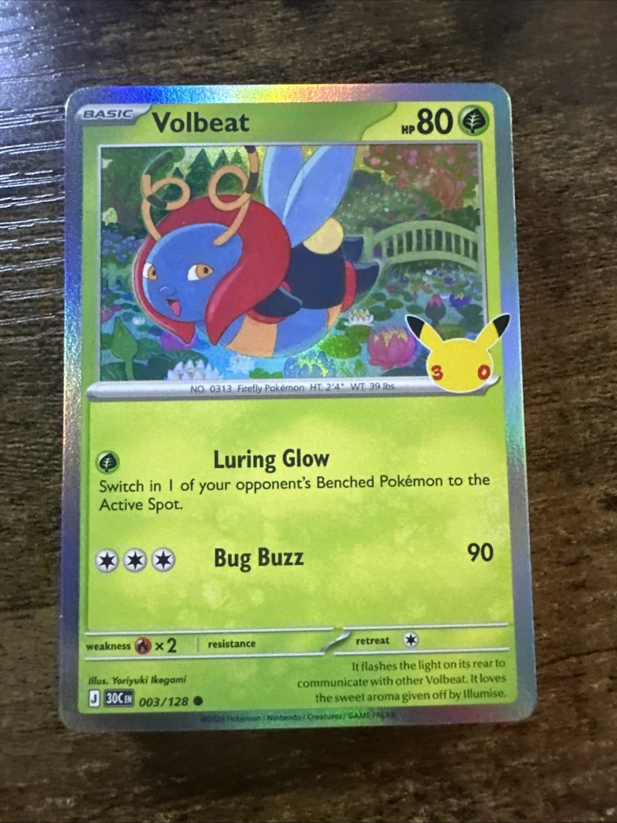 Volbeat 003/128, 30th Anniversary Celebration, Holo Common, Pokemon TCG, NM