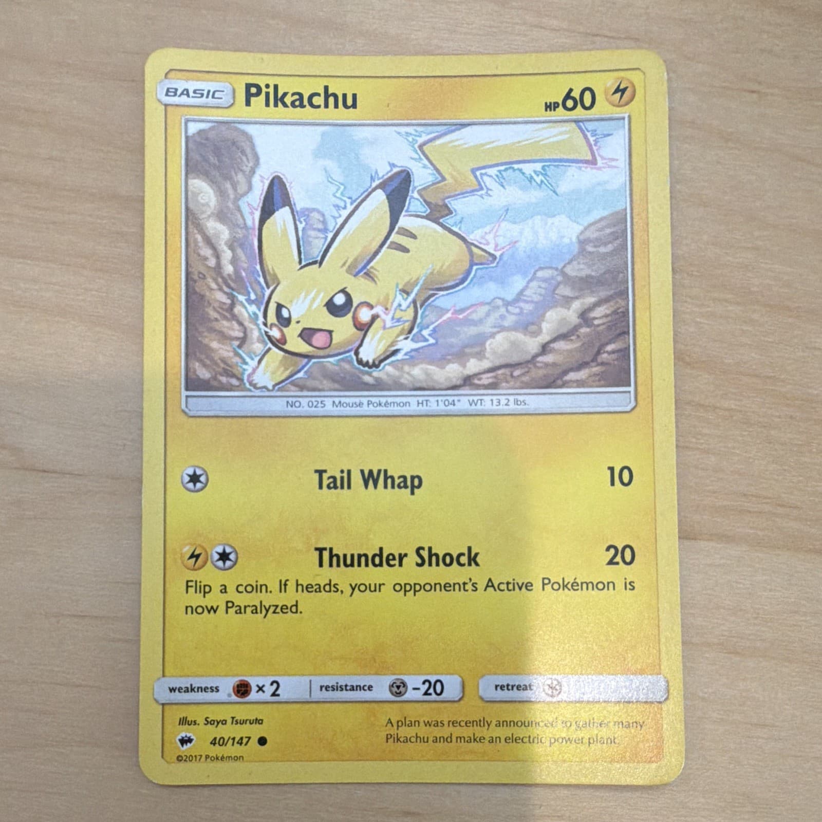 Pikachu, Burning Shadows 40/147 2017 English Common Regular 60 HP