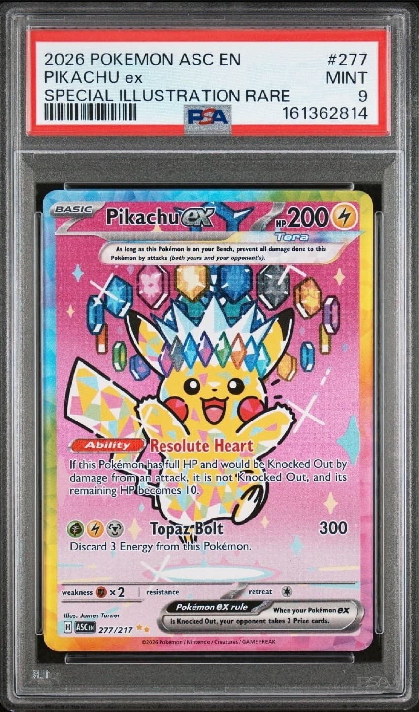 Pokémon Pikachu ex 277/217 Me: Ascended Heroes SIR Holo PSA 9 English