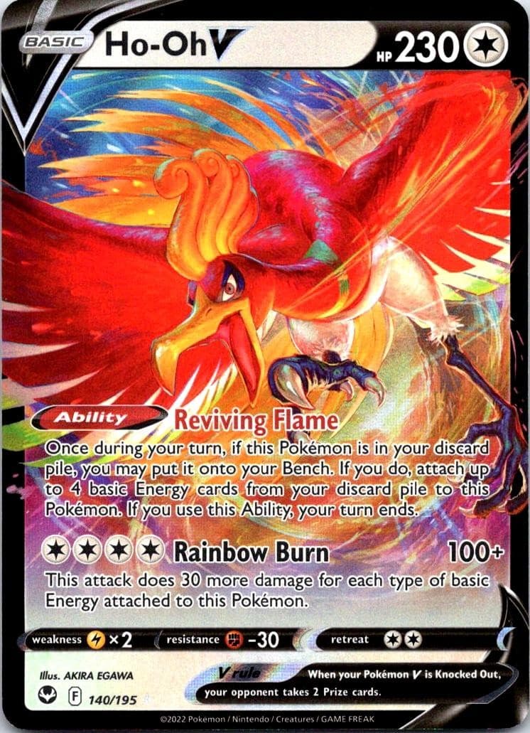 Ho-Oh V 140/195 Holo Ultra Rare Silver Tempest Pokemon Near Mint