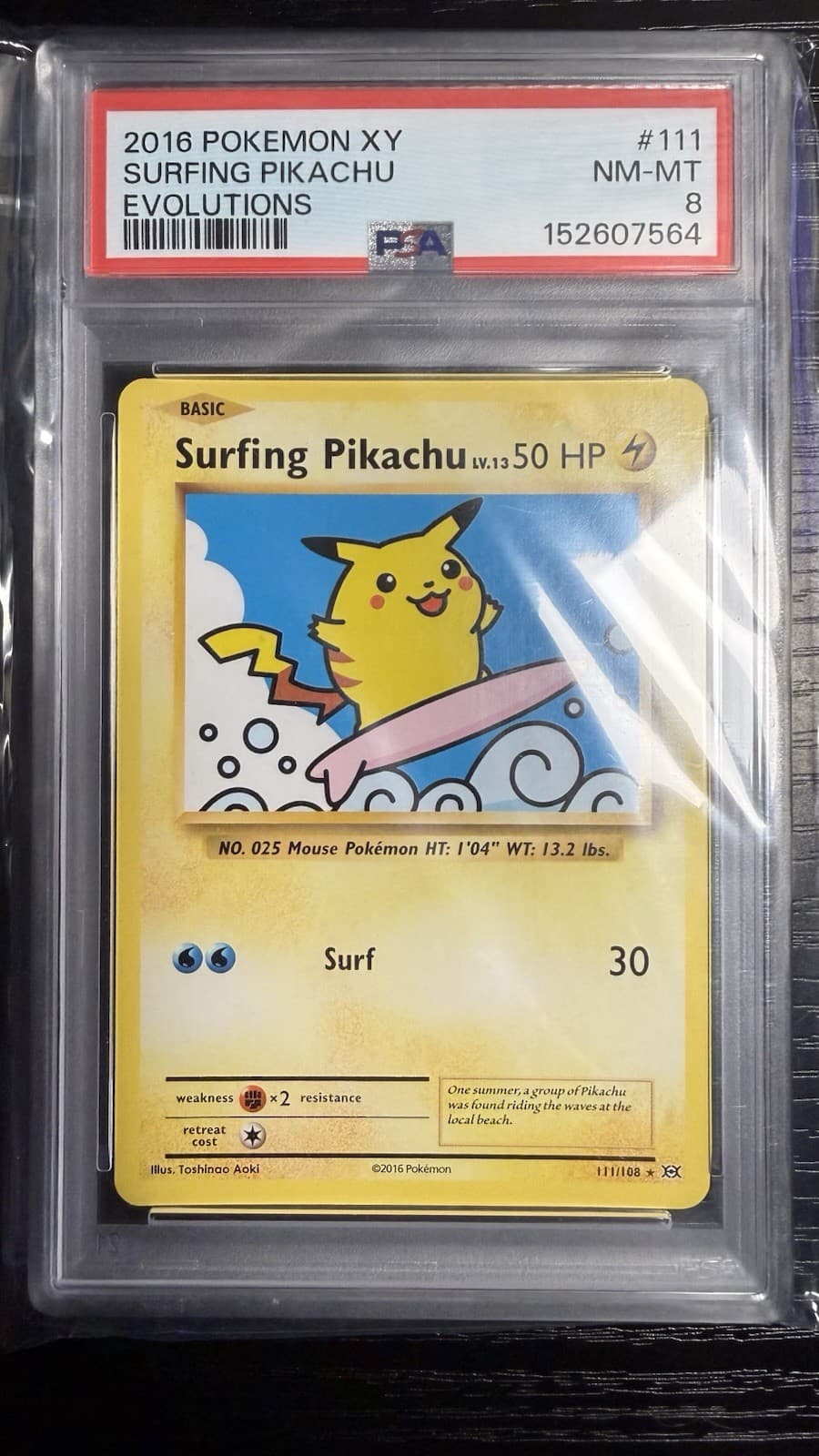 Surfing Pikachu 111/108 PSA 8 NM-MT Secret Rare XY Evolutions Pokemon 2016