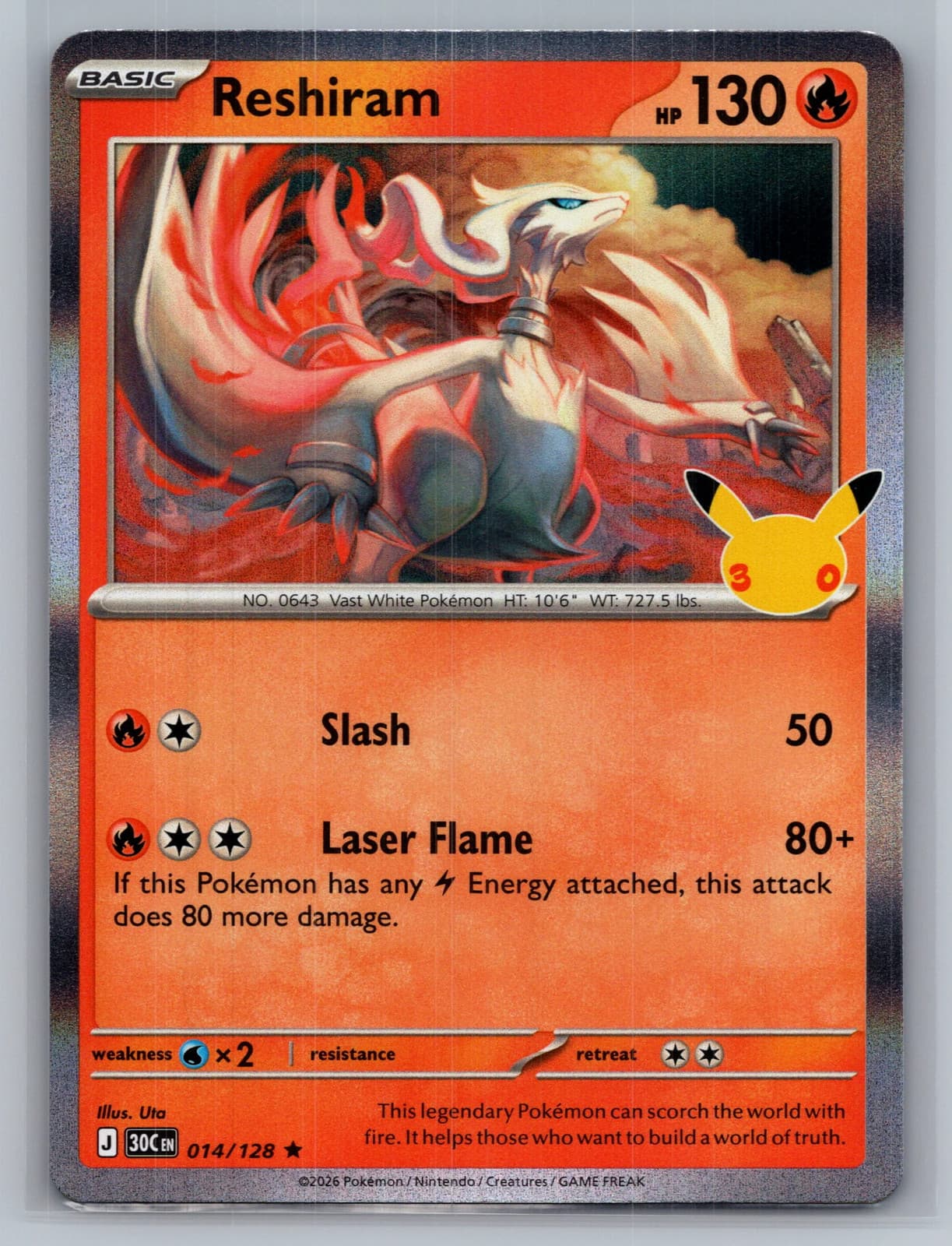 Reshiram #14/128 30th Celebration Pokemon TCG