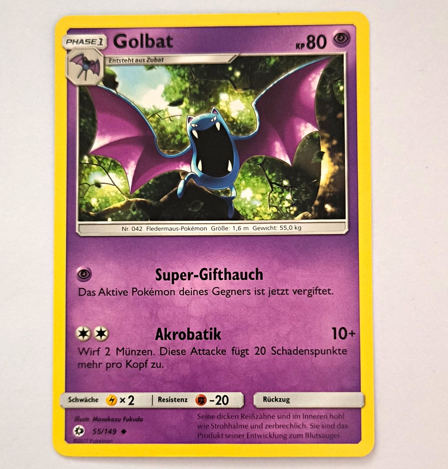 Pokémon TCG Golbat Phase 1 KP 80 55/149 Sonne & Mond Deutsch Karte Normal 2017