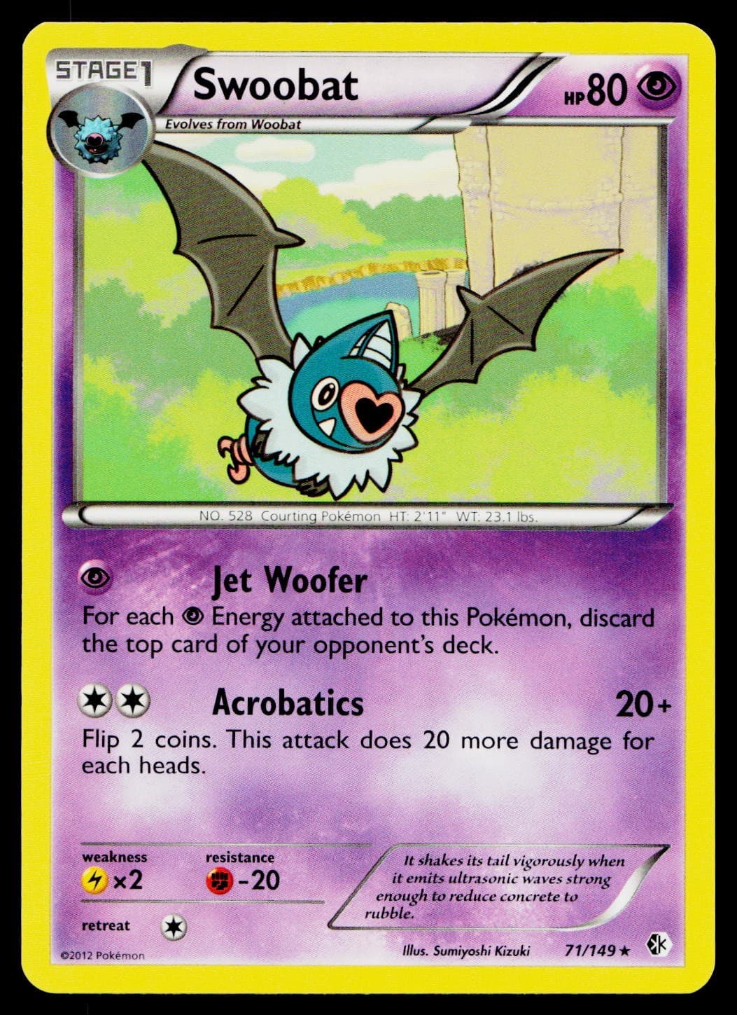 Swoobat 71/149 Rare Boundaries Crossed Pokemon Lightly Played