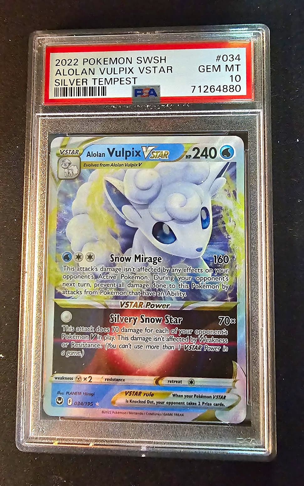 Pokemon 2022 Silver Tempest Alolan Vulpix VSTAR 034/195 Holo PSA 10