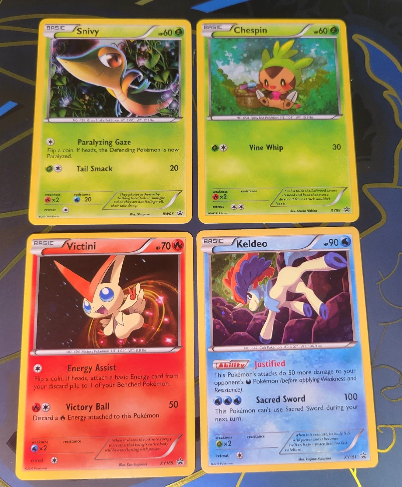 Black Star Holo Promo Set Victini XY189, Keldeo XY191, Snivy BW06, Chespin XY88
