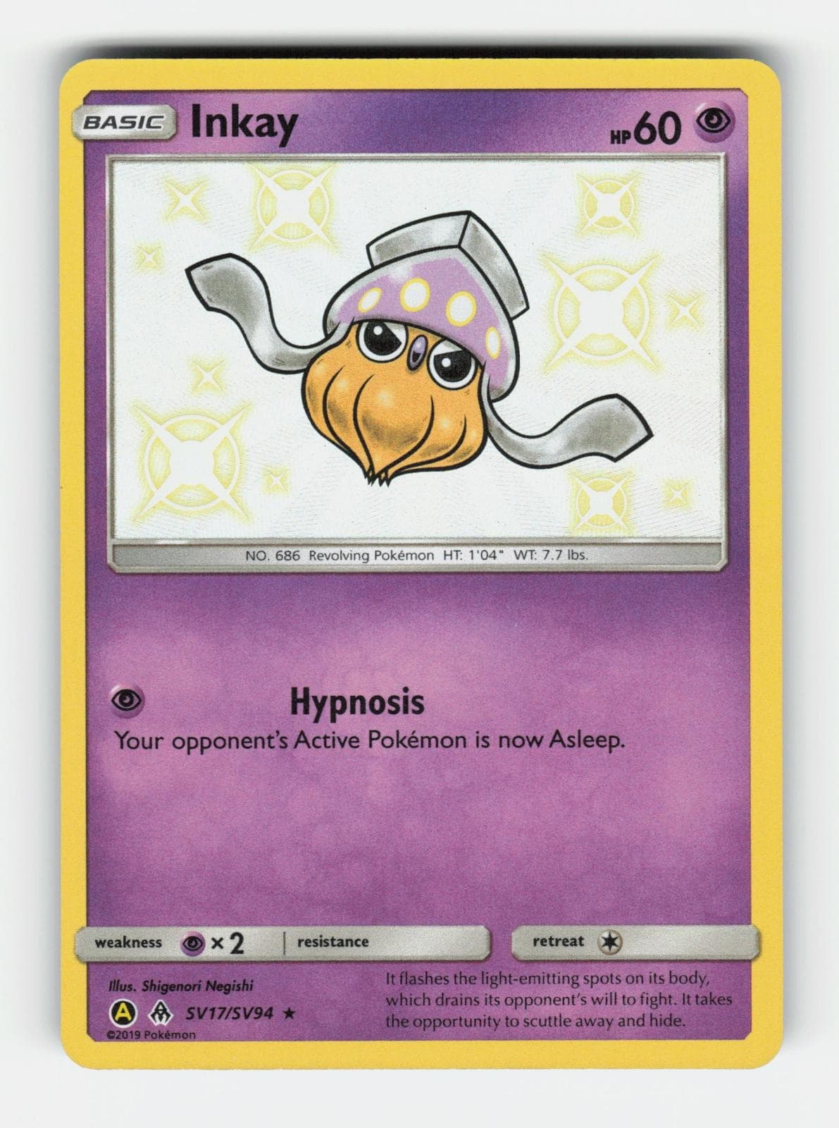 Inkay SV17/SV94 Shiny Rare Hidden Fates Shiny Vault Pokemon Holo Near Mint