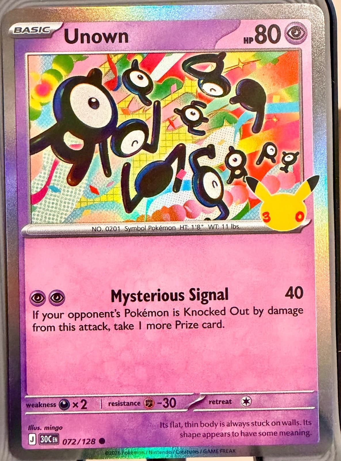 Unown 72/128 30th Celebration Common Holo English Pokémon TCG