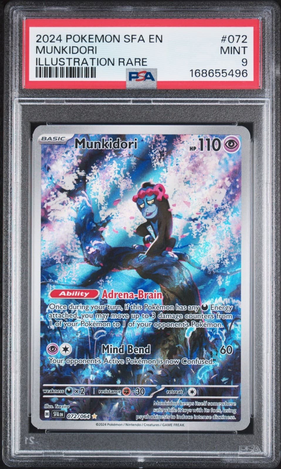 PSA 9 MINT 2024 POKEMON SFA EN MUNKIDORI #072 ILLUSTRATION RARE