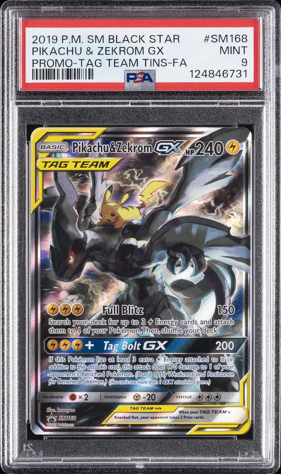 2019 POKEMON SM BLACK STAR PROMO #SM168 FULL ART/PIKACHU & ZEKROM GX PSA 9