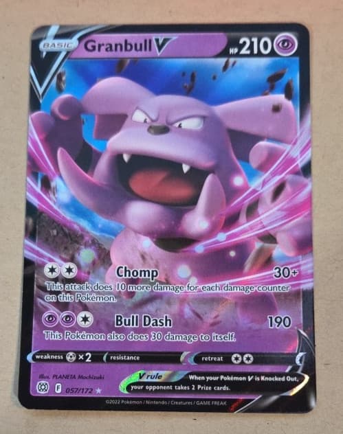 2022 Pokemon Brilliant Stars #57 Granbull V Full Art Holo NM to Mint Condition