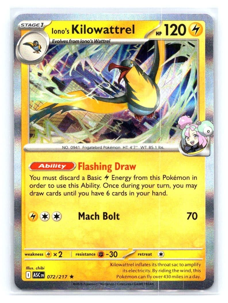 Iono's Kilowattrel #72 Pokemon Ascended Heroes Holo
