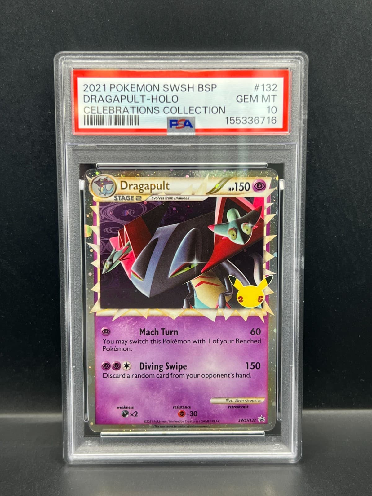 Pokemon PSA 10 GEM MT Dragapult SWSH132 Celebrations Collection Holo 2021 S#6716