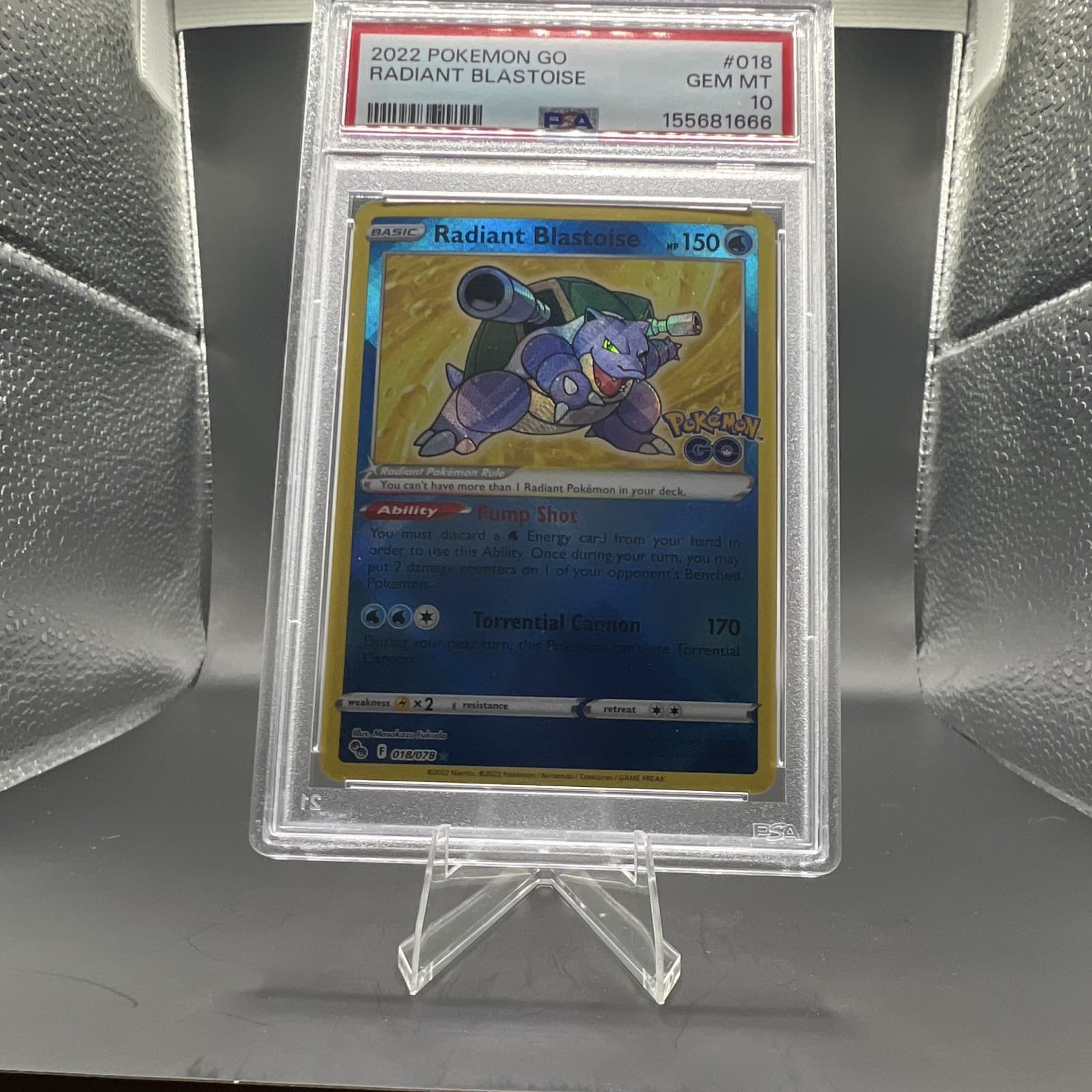 Pokemon Radiant Blastoise Holo Pokemon GO 018/078 2022 PSA 10