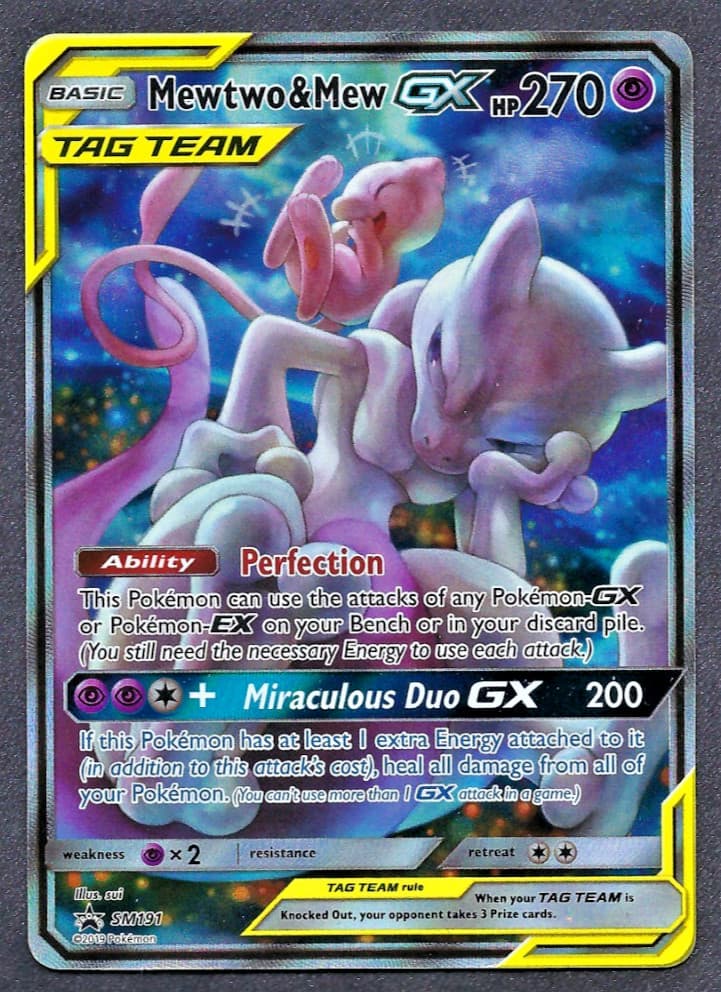 Mewtwo Mew Gx SM191 Tag Team Promo 2019 Sun Moon Pokemon Black Star, LP