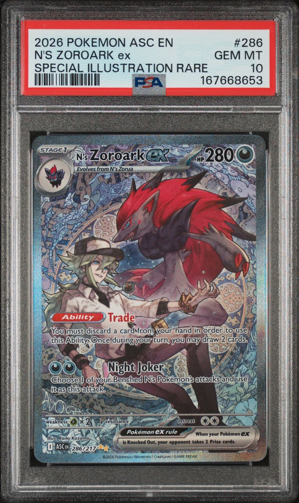 2026 POKEMON ASC EN-ASCENDED HEROES #286 N'S ZOROARK EX PSA 10