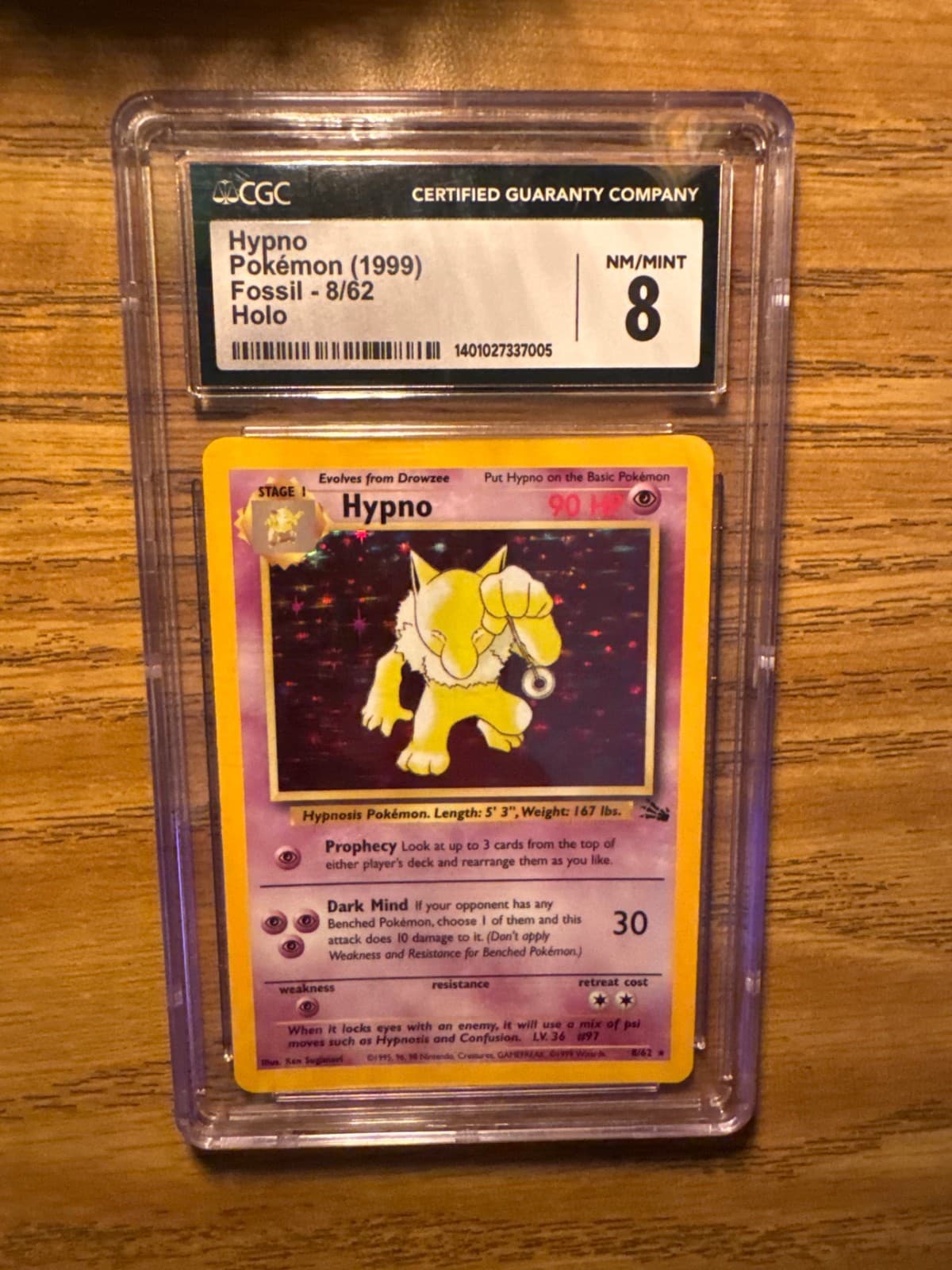 Hypno 8/62 Fossil Holo Rare 1999 Pokémon TCG — CGC 8 NM/MINT