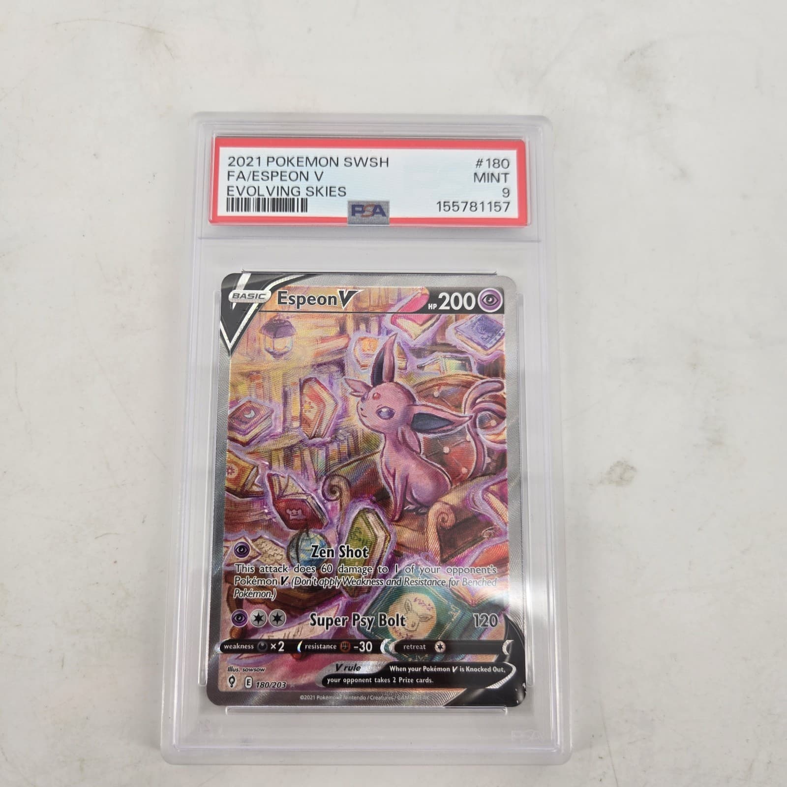 PSA 9 Espeon V Alternate Full Art Ultra Rare Evolving Skies 180/203