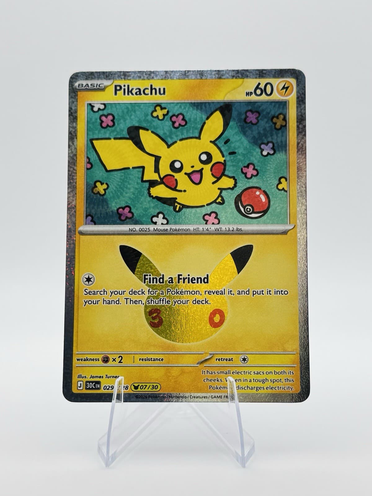 Pikachu (7/30) 29/128 30th Celebration Holo Rare NM Pokemon TCG
