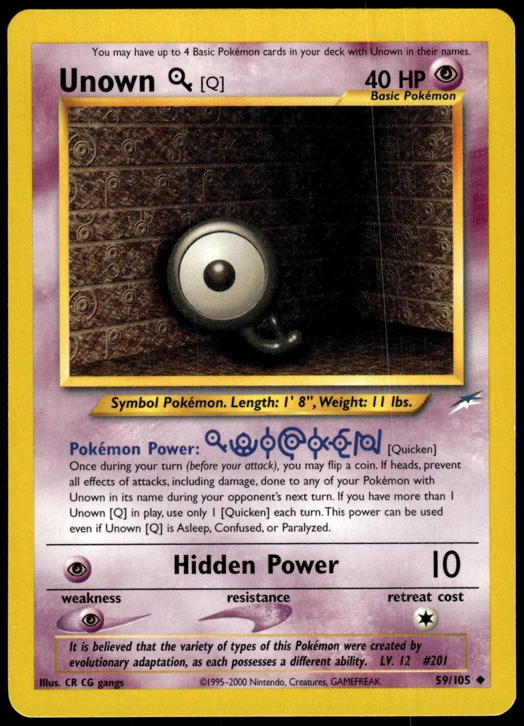 Unown [Q] 59/105 Neo Destiny Pokemon Unlimited PKM-B1-19-88