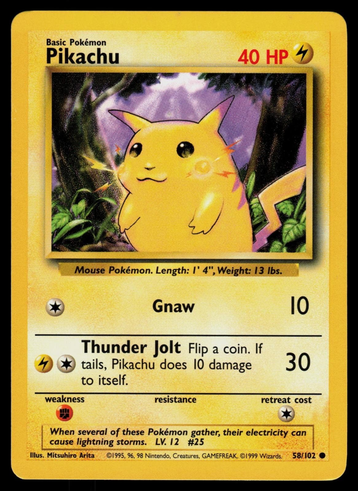 Pikachu 58/102 Common Base Set Unlimited Pokemon Lightly Played