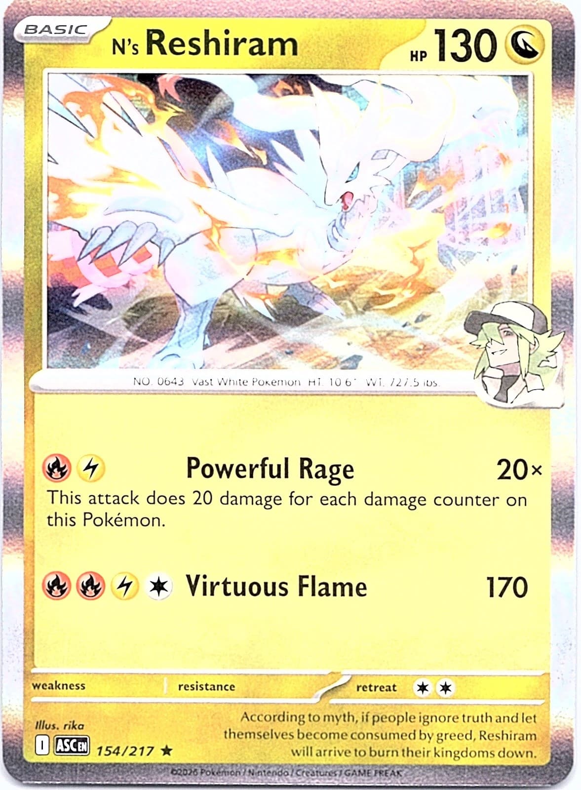 N's Reshiram Holo Rare ME: Ascended Heroes 154/217 NM ((Pokemon))