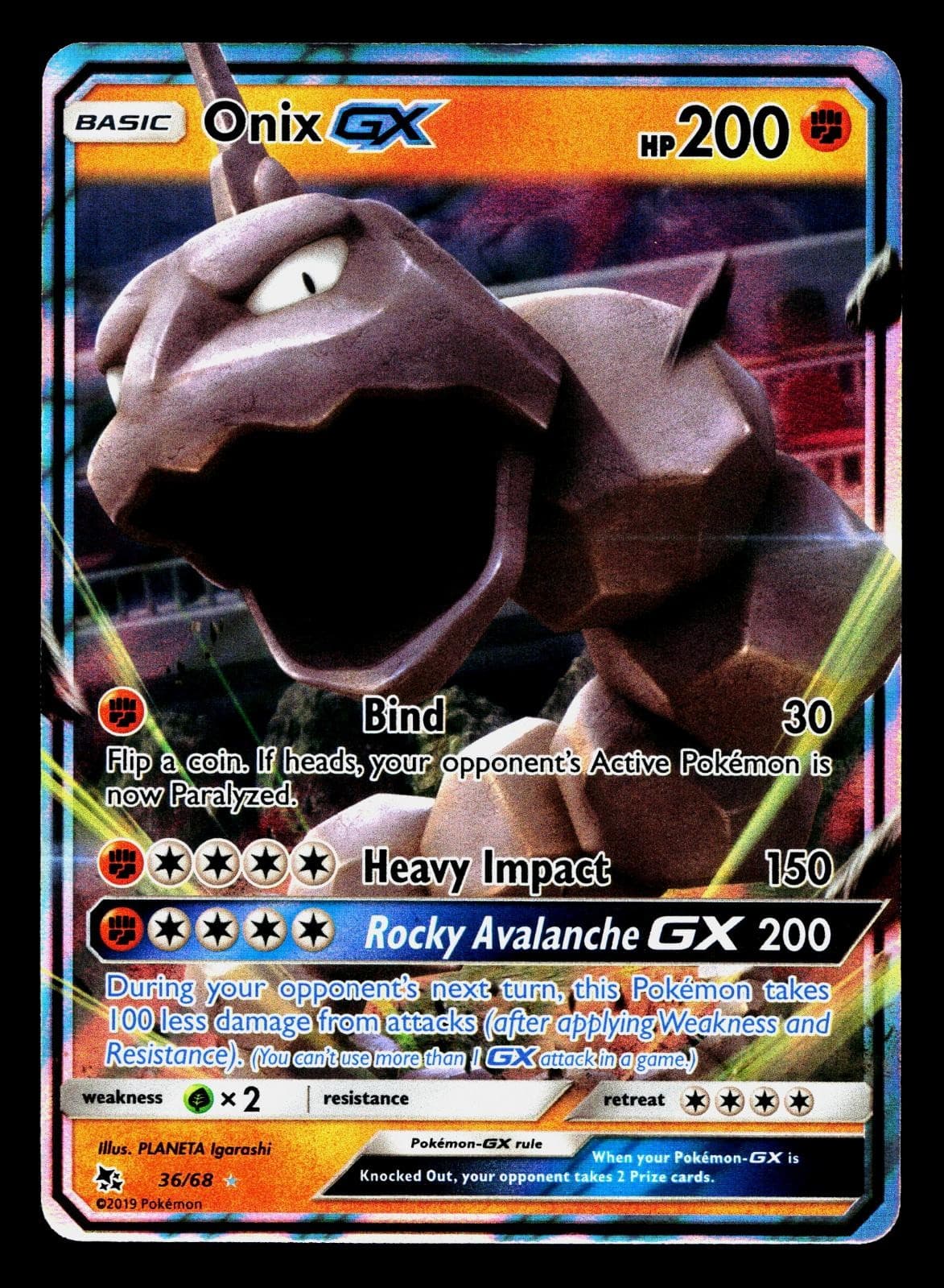Onix GX 36/68 Holo GX Rare Hidden Fates Pokemon Near Mint