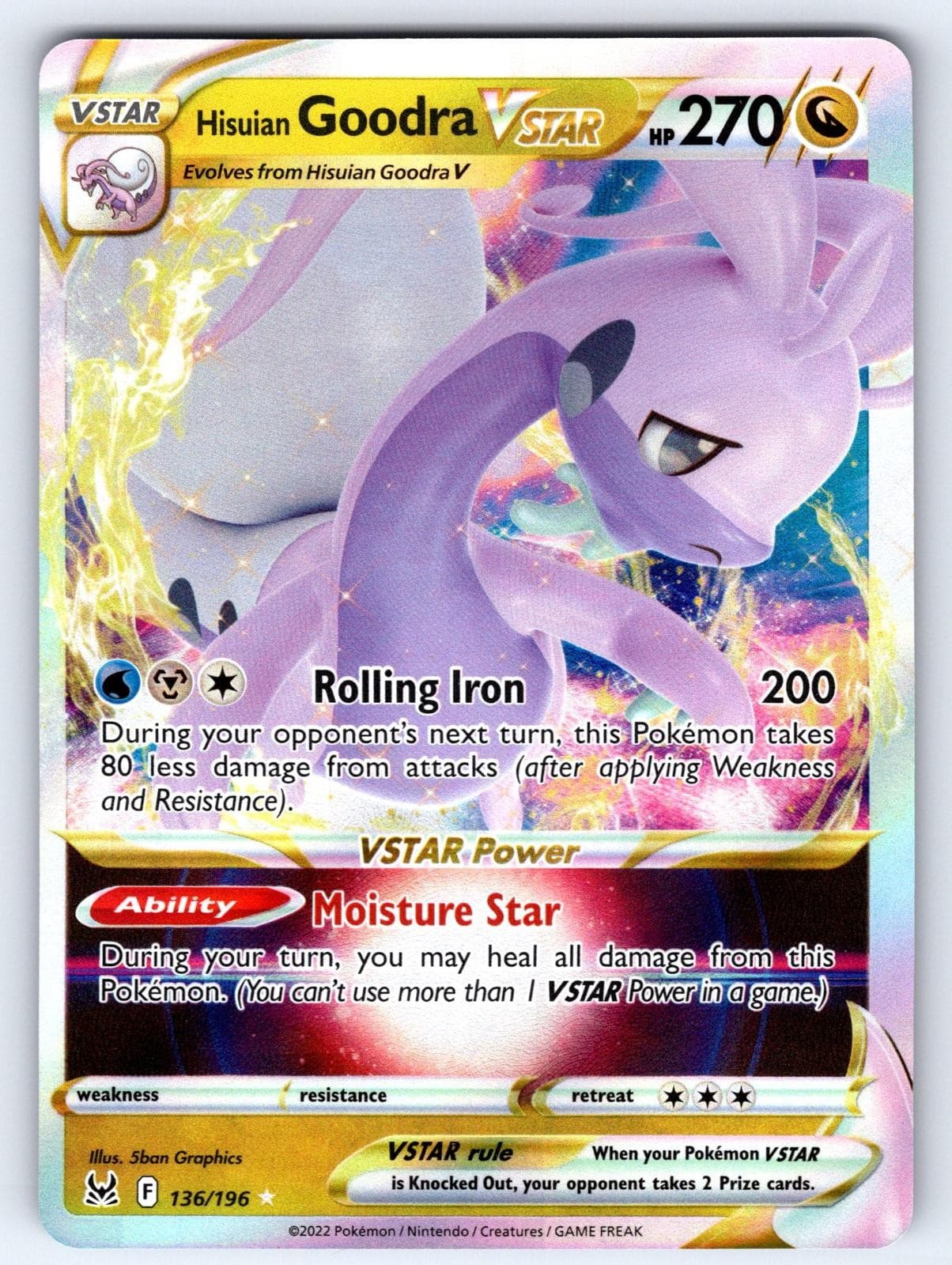 Hisuian Goodra VSTAR 136/196 Holo VSTAR Rare Lost Origin Pokemon Near Mint