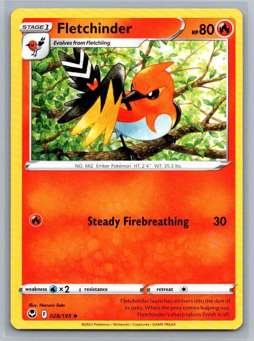Fletchinder 28/195 Silver Tempest Uncommon Pokémon TCG 2022