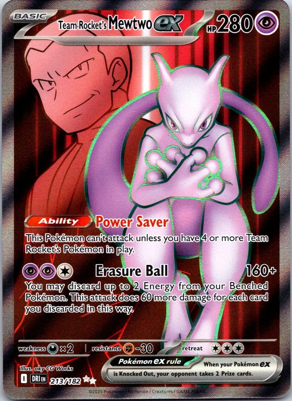 SV10: Destined Rivals #213/182 Team Rocket's Mewtwo ex Ultra Rare Near Mint or B