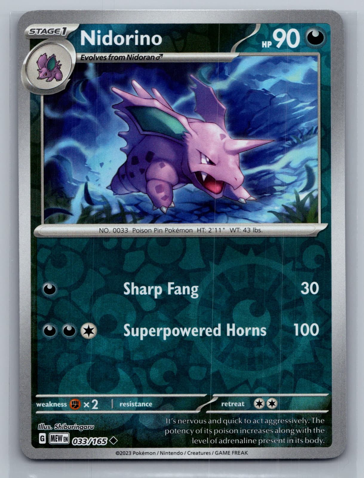 Nidorino 33/165 Scarlet & Violet 151 Reverse Holo Pokemon TCG NM — photo 1 of 2