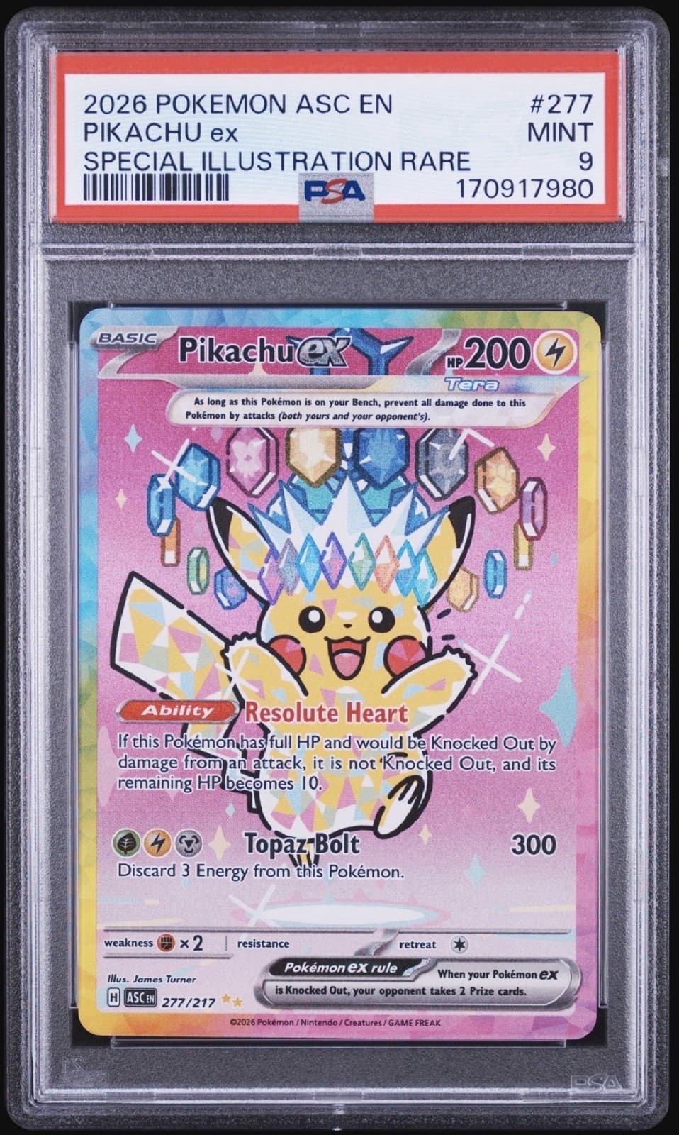 Pikachu ex 277/217 Me: Ascended Heroes Special Illustration Rare Holo PSA 9