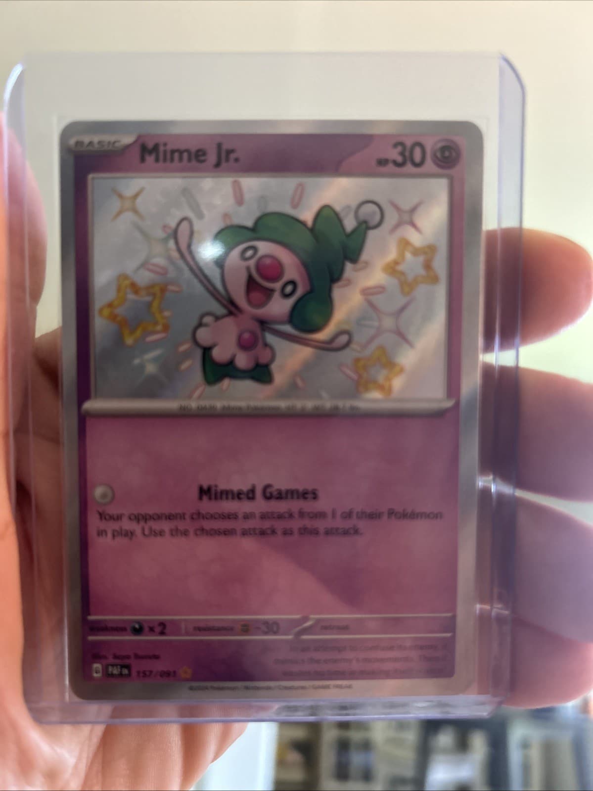 Mime Jr. Shiny Holo Rare Pokemon TCG Paldean Fates 157/091